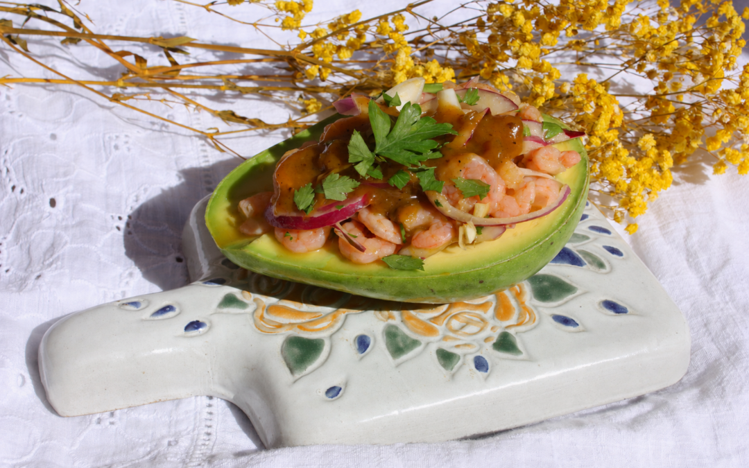 Ceviche de camarones con chutney de mango
