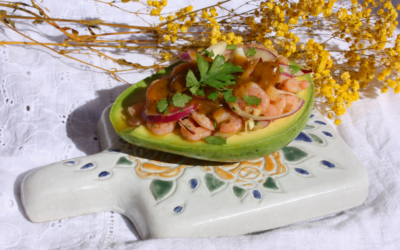 Ceviche de camarones con chutney de mango